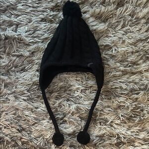 The North Face Black Cable Knit Hat with Pom-Poms